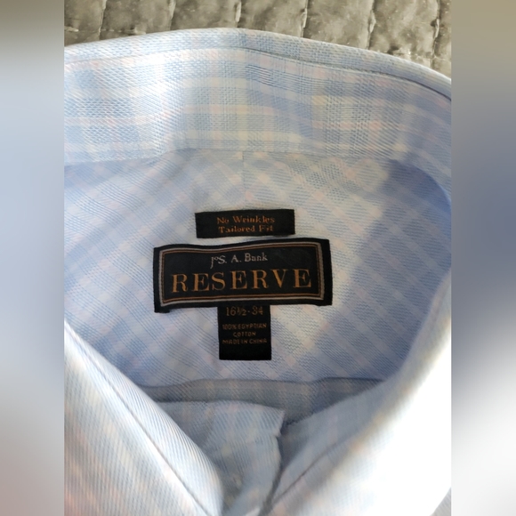 jos a bank Dress shirt long sleeve 16.5 34 Blue pink plaid - Picture 3 of 3